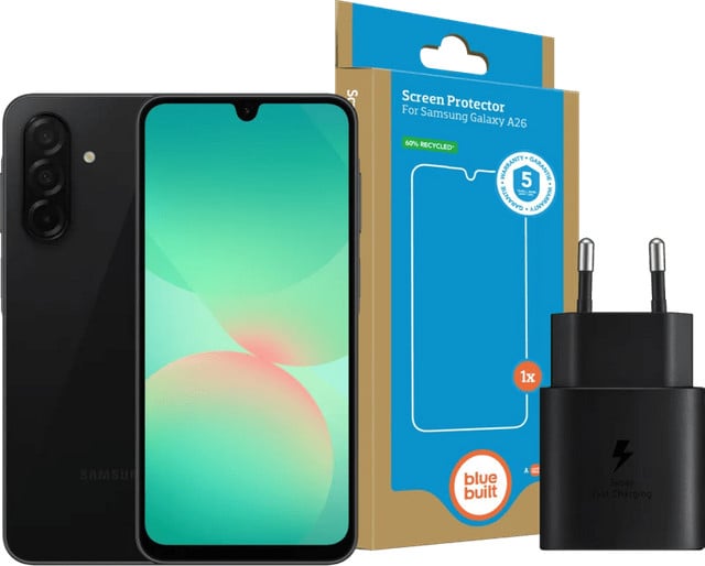 Samsung Galaxy A26 128GB Zwart 5G met basis accessoirepakket
