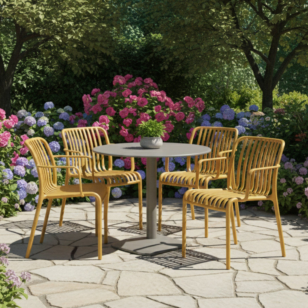 George Oliver Round 5 - Piece 4 - Person L Outdoor Table Set Grey/Yellow 4