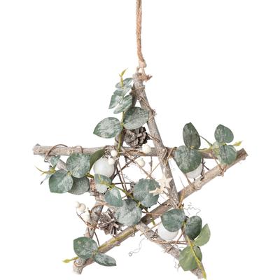 Dekostern CREATIV DECO "Weihnachtsstern, Weihnachtsdeko", grün, T:7cm Ø:30cm, Holzwerkstoff, Dekosterne, auf Holzbasis, Hängedekoration