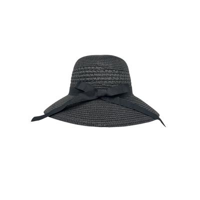Sonnenhut LAURA SCOTT, Damen, schwarz, Web, Stroh, unifarben, festlich, Hüte, mit schmückender Zierschleife, knautsch- & falltbar - NEW