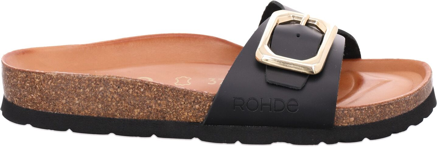 Pantolette ROHDE "Alba", Damen, Gr. 40, schwarz, Leder, unifarben, Schuhe Pantolette, Sommerschuh, Schlappen mit Softfußbett und Keilabsatz