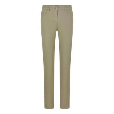 Stoffhose GOLDNER "Baumwollhose mit Ziernähten", Damen, Gr. 46, N-Gr, grün (khaki), Obermaterial: 98% Baumwolle CO. 2% Elasthan EL., gerade, Hosen Stoffhose, Ziernaht