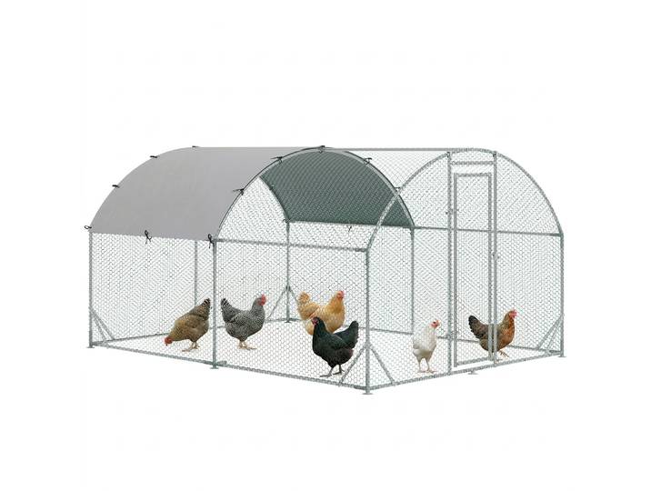 PawHut Verblijf voor kleine dieren, outdoor-uitloop voor kippen, konijnen, eenden, stabiele constructie, staal en Oxford-stof