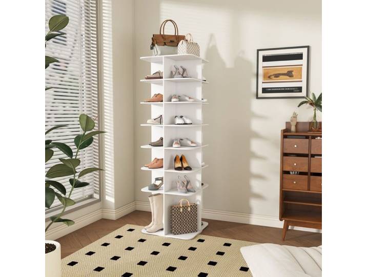 Meuble a chaussures rotatif 360° 7 etages pour 28 paires en PVC blanc - UVRION - 59 94 × 45 97 × 183 9 cm