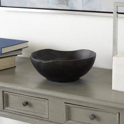 ARCILLA ELEMENTAL Brown or Black Teak Wood Handmade Decorative Bowl with Natural Grooves