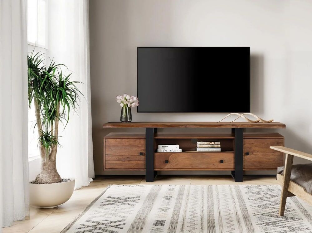 GINER Y COLOMER Meuble tv en palissandre et pieds en métal Marron 170x55x45cm