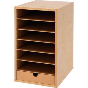 Creativ-Company Briefablage A5, braun, stapelbar, MDF, 1 Schublade, 6 Fächer