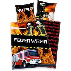Herding, Kinderbettwäsche, Feuerwehr Bettwäsche (140 x 200 cm, 70 x 90 cm)