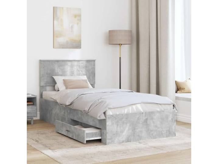 KTHLBRH Bettgestell mit Schublade, Zementgrau, 90 x 200 cm Technisches Holz, modernes Design, Lattenrost, einfach zu montieren
