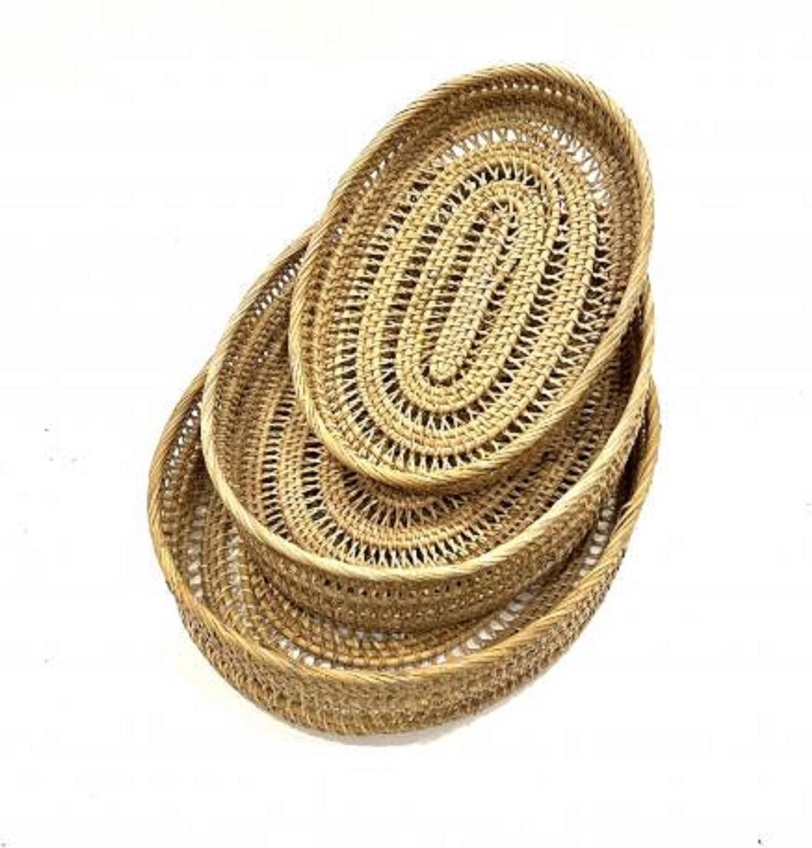 Set van 3 ovale rotan dienbladen