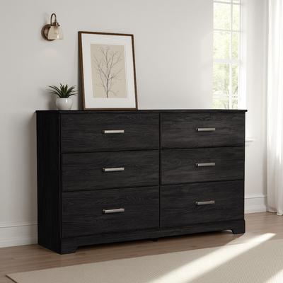 Benjara Cyme 60 In Wide Dresser, 6 Drawer, Modern Dark Charcoal Brown Laminate