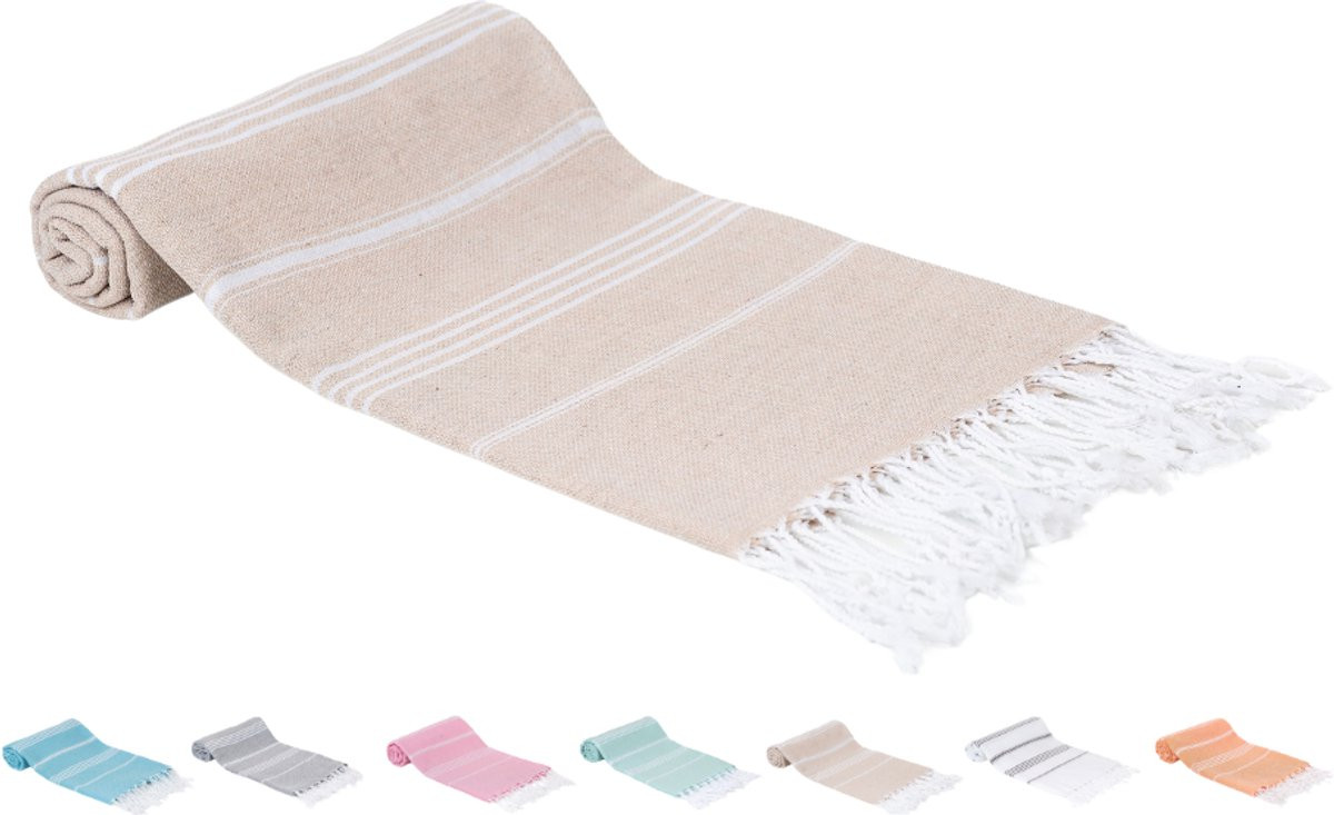 SEPET Hamamdoek Zultanite - Beige - XXL 100 x 200 cm - 360g - 100% Katoen - Pestemal Stranddoek en Saunadoek