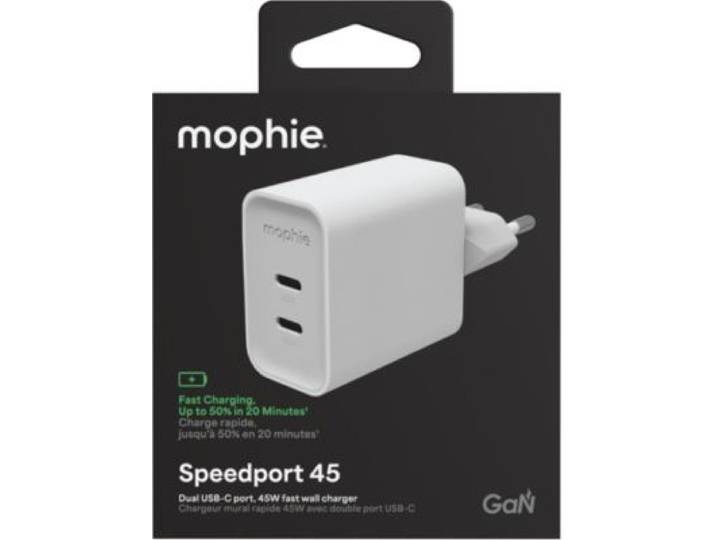 Mophie - Chargeur Secteur 45w Gan Usb-C X 2 Power Delivery Blanc