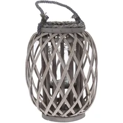 Kerzenlaterne aus Weidegeflecht - Gartenlampion Windlicht Natur Grau mit Glaseinsatz - Ø 23x30cm - Rustikaler Charme für gemütliche Atmosphäre
