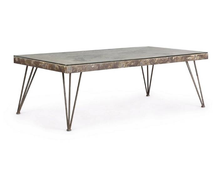 Natur24 Couchtisch Couchtisch Atlantide 140x75x47cm Stahlgestell gealterter Optik