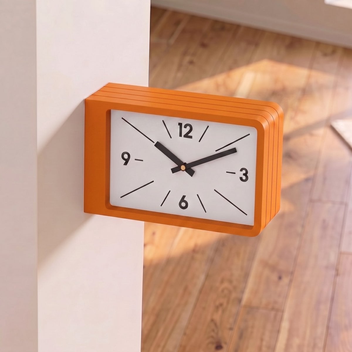 Moderne Dubbelzijdige Wandklok en Tafelklok – Minimalistische Analoge Stationsklok Oranje