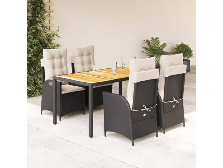LPERTGFHU 5-TLG. Garten-Essgruppe, Poly Rattan Tisch, Essstühle Wetterfestes Material, Verstellbare Rückenlehne, Akazienholz Tischplatte