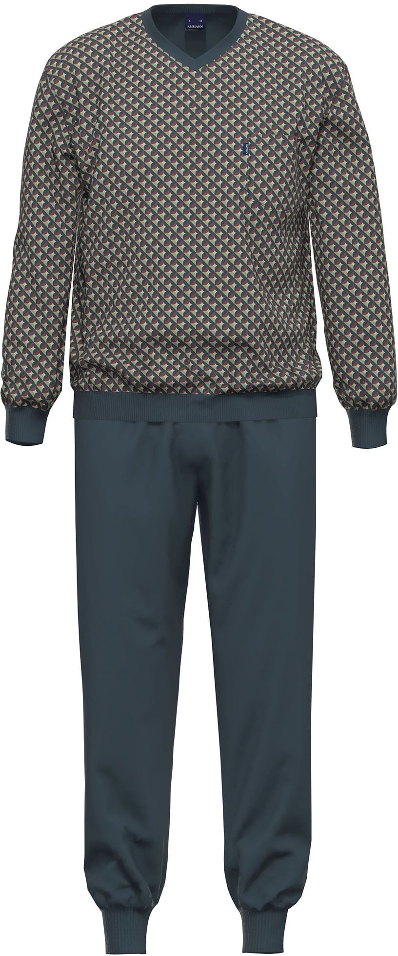 Pyjama AMMANN "Schlafanzug Lang Nightwear", Herren, Gr. 58, bunt (tawny port), Homewear-Sets Pyjama