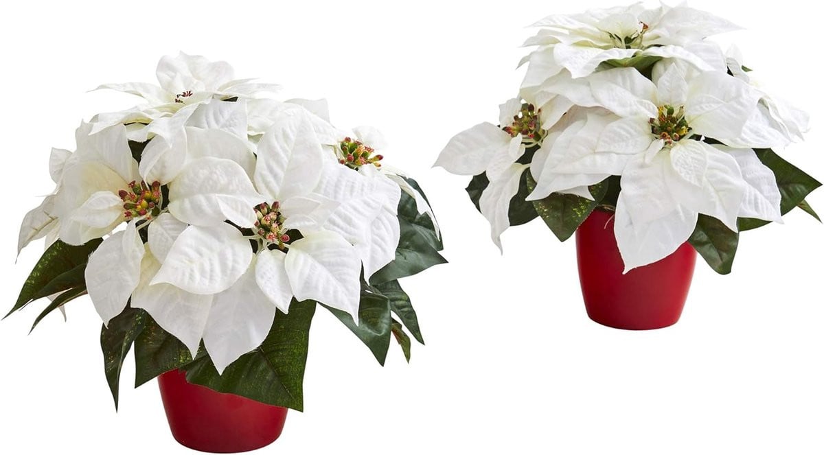 Set Kunstzijde Kerststerren Wit - Realistische Kunstplanten voor Feestelijke Decoratie