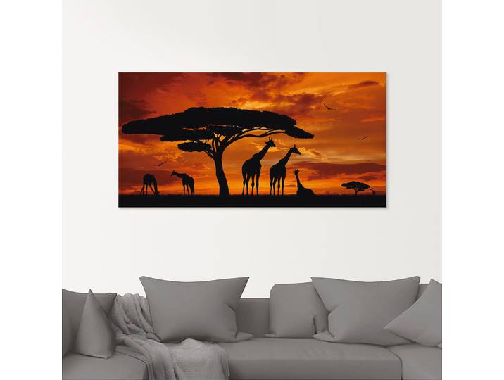 Glasbild ARTLAND Herde von Giraffen im Sonnenuntergang , braun (farbe bild(er): braun), B:100cm H:50cm, Bilder, Glasbild, in verschiedenen Grössen