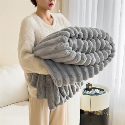 Shop Station Luxury Rabbit Fur Blanket Plush Throw Blanket, French Velvet Sofa & Nap Blanket For All Seasons gray 150 39.37 59.06 In