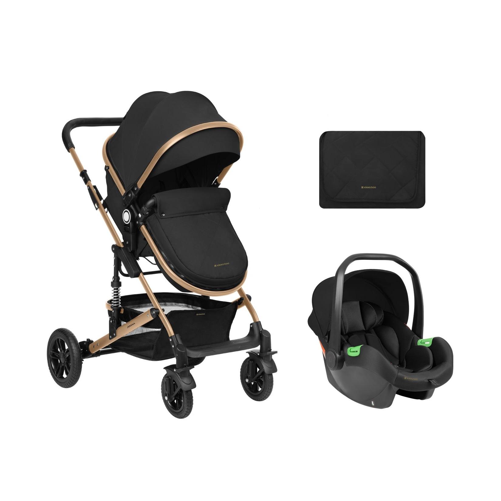 Kikkaboo Kombikinderwagen Amaia 3in1 i-Size Babyschale umbaubar Federung Tasche schwarz