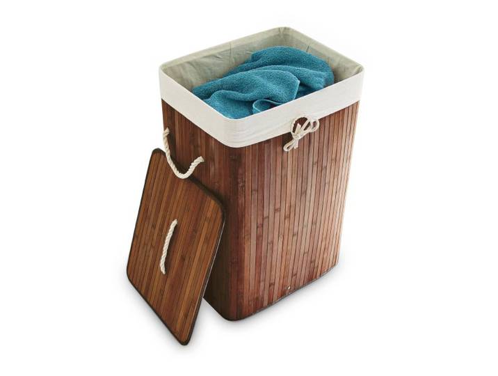 Relaxdays 2 x Wäschekorb Bambus eckig braun