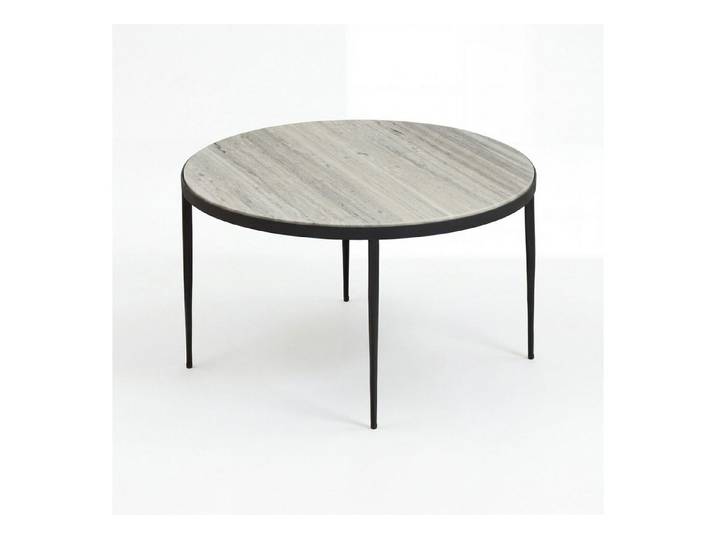 Wohnling Couchtisch WL7.461 Sofatisch Marmor Wohnzimmertisch 70cm rund Tisch Handmade (Edle weiß-graue Marmorplatte mit feiner Maserung), Filigranes Gestell aus schwarzem Eisen
