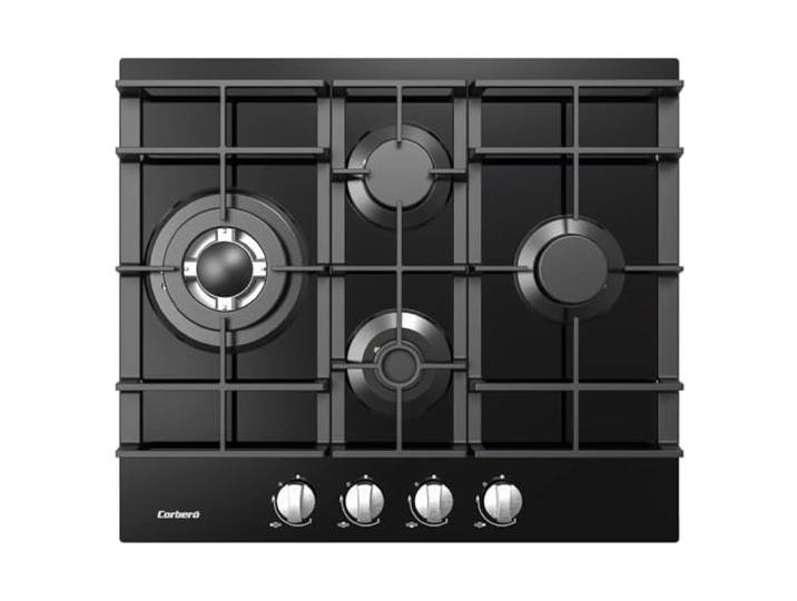 Corberó CPCGM4F4126N Gaskochfeld aus Glas, 4 Zonen, Leistung 8,05 kW, automatische Zündung, WOK-Zone, Schutzschicht Clean +, automatische Abschaltung, schwarzes Glas