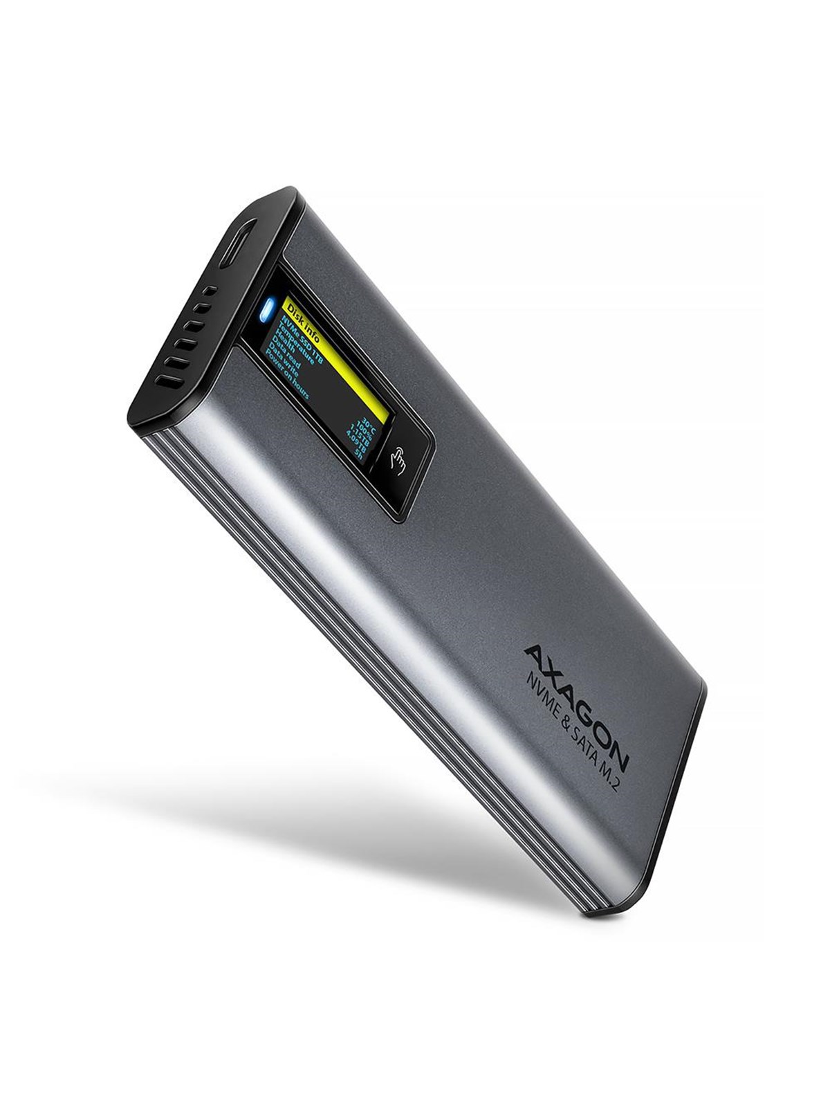 AXAGON USB-C 10 Gbps Display-Gehäuse für NVMe / SATA M.2 SSD