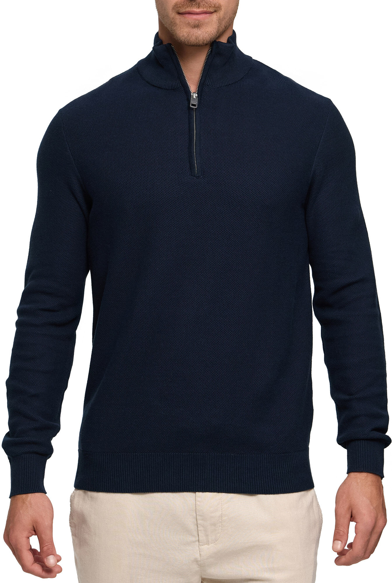 Troyer INDICODE "INBarcerle Half Zip", Herren, Gr. M, blau (sky captain), Strick, Obermaterial: 100% Baumwolle, unifarben, regular fit normal, ohne Ausschnitt, Pullover Troyer sky captain M