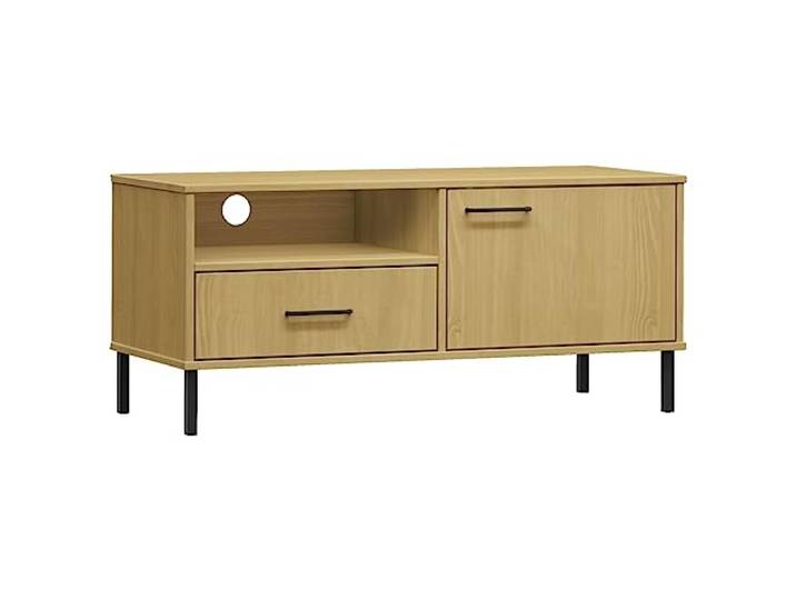 LMTYOENFG TV-Schrank OSLO Lowboard Massivholz Kiefer Braun 106 cm Rustikales Mediencenter fürs Wohnzimmer mit Fach, Tür und Metallbeinen für stabiles Aufstellen von Fernseher und Deko.