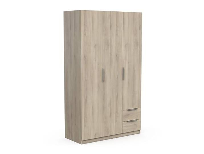 Demeyere Moderner Kleiderschrank, 3 Türen, 2 Schubladen, 4 Fächer, Eiche, Kronberg, 119,4 x 51,1 x 203 cm, Holzwerkstoff, Grau