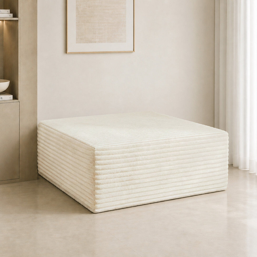 Metro Modular Corduroy 101cm Wide Seating Component Boneless Ottoman Beige 44cm H X 101cm W X 101cm D