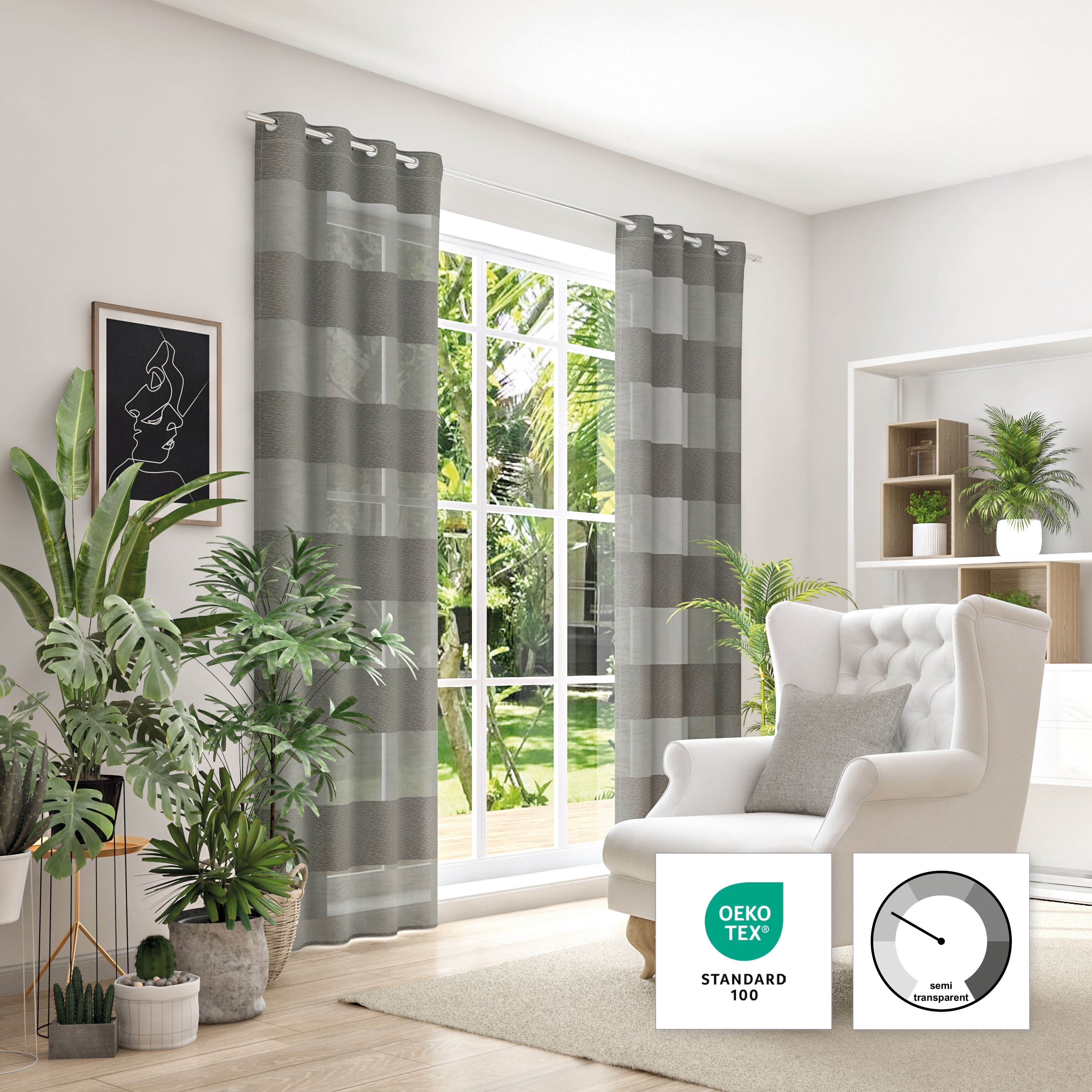 Neutex For You! Vorhang NEUTEX FOR YOU "SONORA" Gr. 1, grau (taupe), B:144cm H:245cm, Jacquard, Polyester, Gardinen, Vorhang, 3D Musterung im Leinen-Look taupe 245cm, Ösen, 144cm