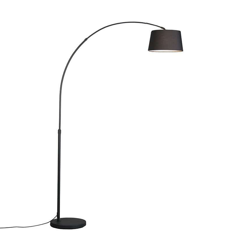 Qazqa Arc Basic booglamp zwart met verstelbare metalen voet en stoffen kap