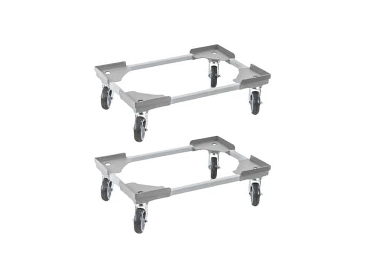 PROREGAL SparSet 2X Profi-Flex Transportroller für Euroboxen 60x40cm mit Gummiräder grau 4 Lenkrollen Traglast 300kg Kistenroller Logistikroller Rollwagen Profi-Fahrgestell