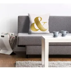 Dekokissen QUEENCE "Erika", gold (goldfarben, bedruckt), B:40cm L:40cm, Polyester, Dekokissen_Sitzkissen_Kissenhüllen, mit Schriftzeichen, Kissenhülle ohne Füllung, 1 Stück
