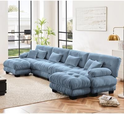 4-Seater U-Shaped Free Combination Modular Sofa with 2 Ottomans