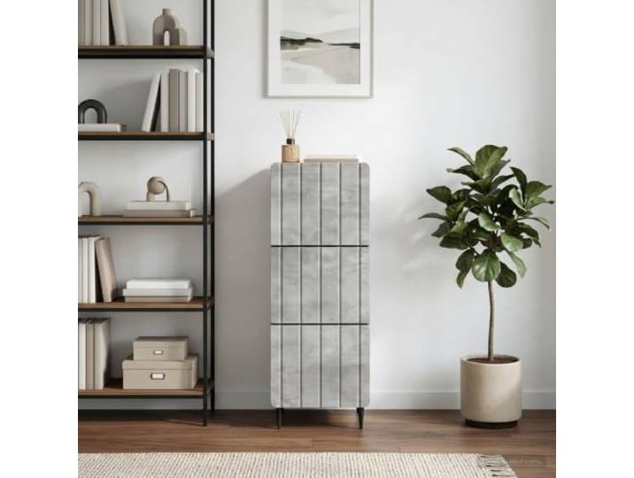KGHFDVB Schubladenschrank 33 x 34,5 x 92 cm Betongrau Holzwerkstoff, Konische Metallbeine, Auszieh-Schubladen, Streifenmuster, Pflegeleicht