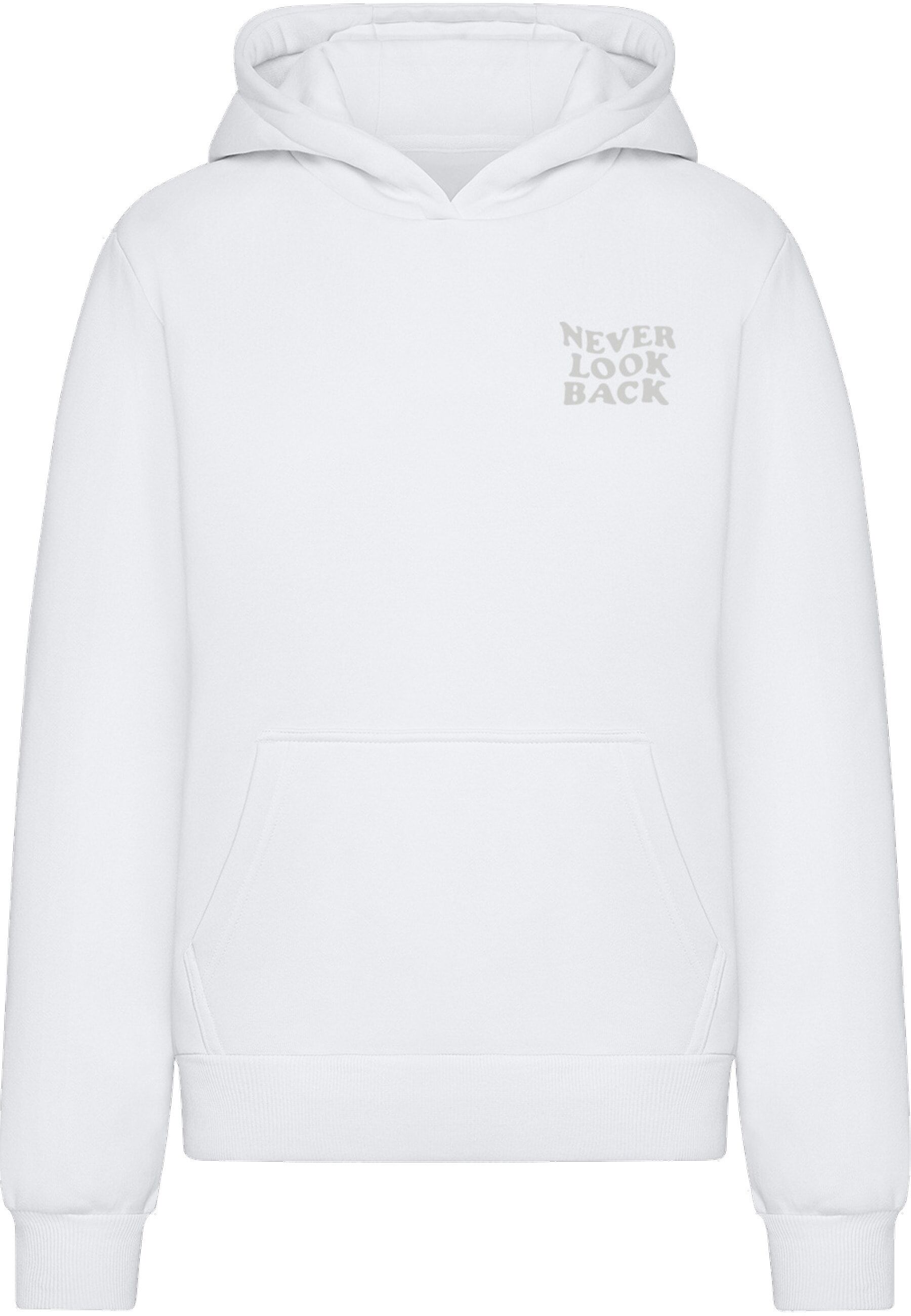 Kapuzensweatshirt MISS TEE "Miss Tee Never Look Back Ladies Fluffy Hoody", Damen, Gr. XS, weiß, 70% Baumwolle, 30% Polyester, bedruckt, Rundhals, Sweatshirts
