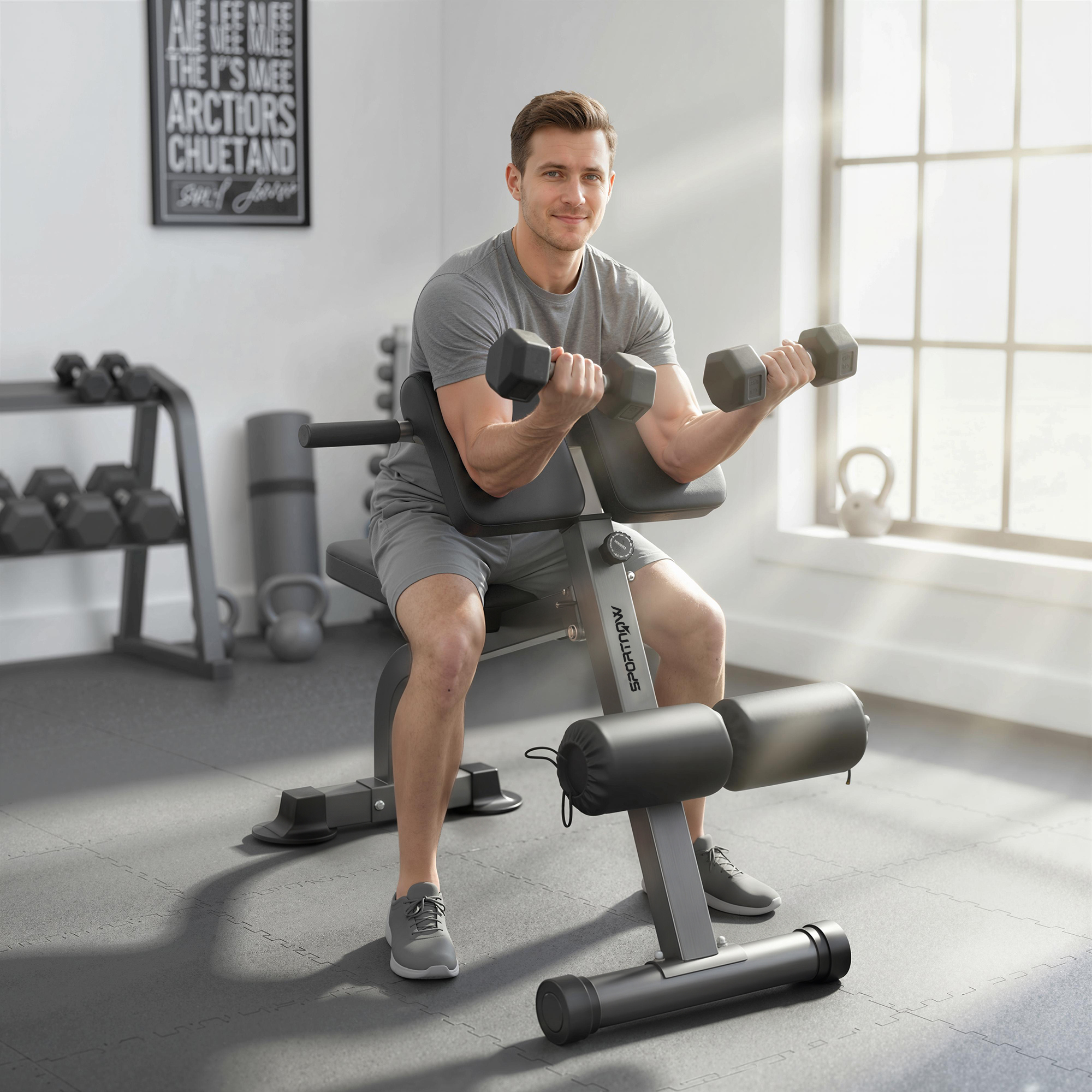 Sportnow Panca Romana Regolabile e Pieghevole Multifunzione, Capacità 150 kg, Argento   Aosom Italy