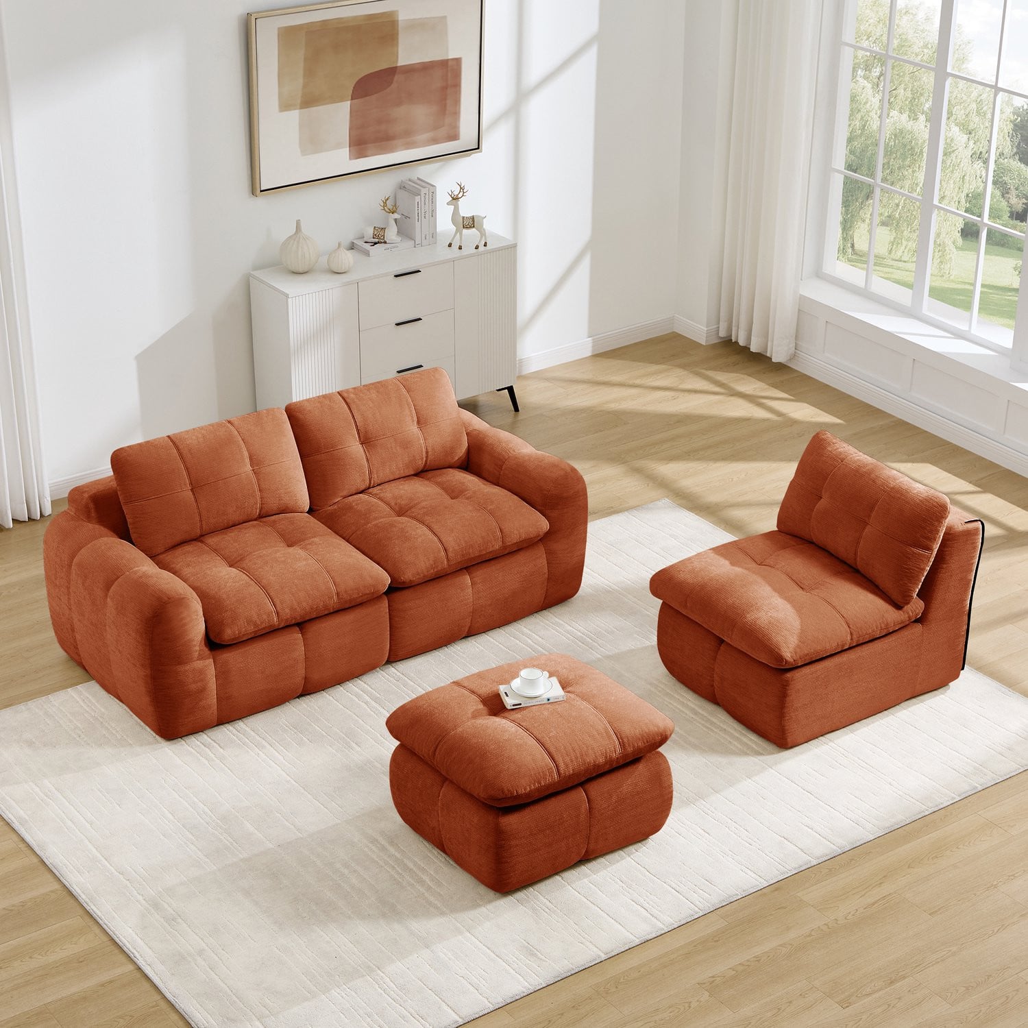 HAUSS SPOLE Hoekbank - Modulaire L-vormige Bank met Ottoman - Chenille Oranje