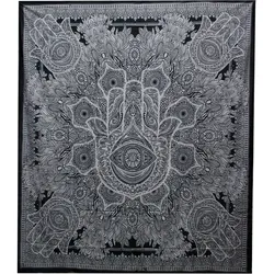 B&W Double Cotton Bedspread + Wall Hanging - Hamsa