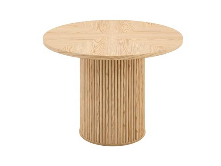 Vexelus Runder Esstisch 100 cm aus MDF in Heller Holzoptik, zylindrisches Rillen‑Gestell, Esszimmer­Tisch für 4‑6 Personen
