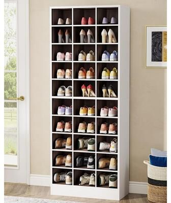 BLUEBELL 10-Tier Tall Shoe Storage Cabinet Wooden Shoe Rack with 30 Cubbies