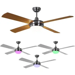 LED Deckenventilator inkl. RGB-Farbwechsler Timer 3 Stufen Vor- und Rücklauf 132 cm Silber