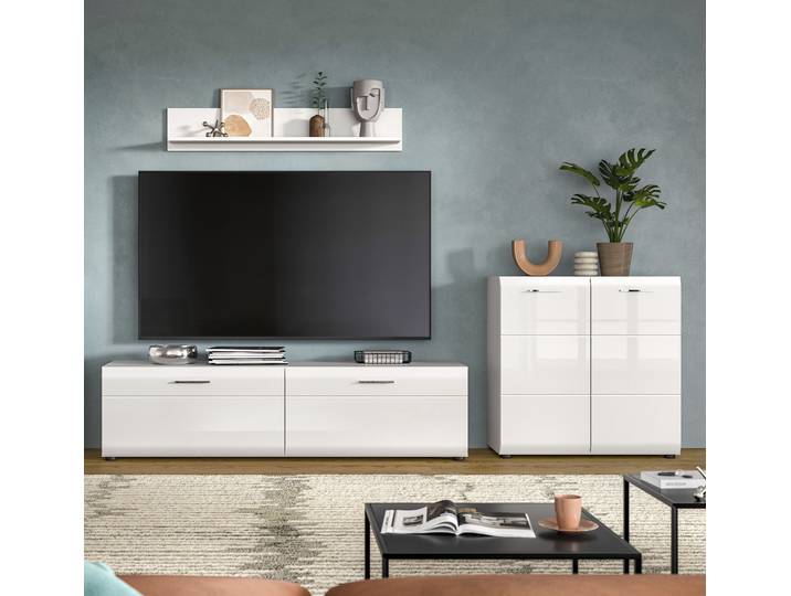 Wohnwand HOME AFFAIRE FLORENZ, 3-teilige Wohn-Kombination, hochwertige MDF-Front , weiss (weiß hochglanz tiefzieh), B:255cm H:160cm T:41cm, Holzwerkstoff, Kastenmöbel-Sets, Wohnwand, Wohn-Kombination, Wohnzimmer-Möbel, Wohnzimmer,Kombination, Kombi