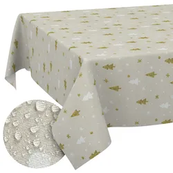 Weihnachtstischdecke Stofftischdecke Tischwäsche abwaschbar Tischtuch Baumwolle Polyester Weihnachtsbaum - 90 x 130 cm, Schnittkante