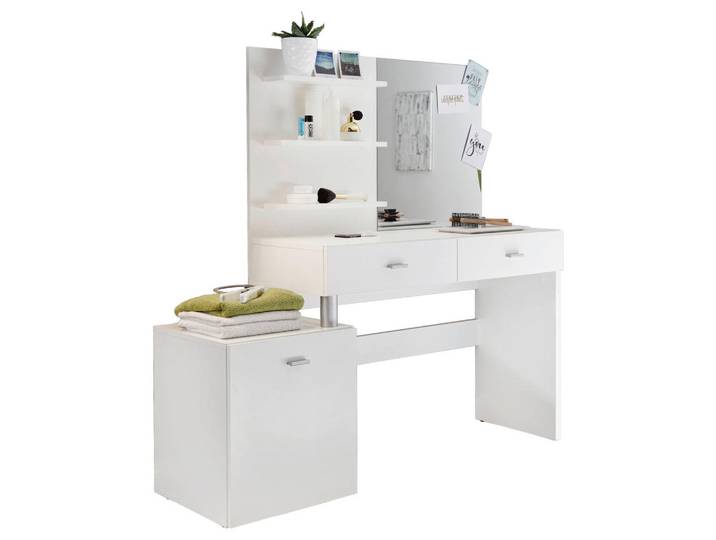 Mid.you Schminktisch, Weiss, Glas, Holzwerkstoff, 2 Schublade(n) Schubladen, rechteckig, Wange, 132x145x43 cm, Schlafzimmer, Schminktische